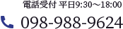 電話受付 平日9:30～18:00 098-988-9624